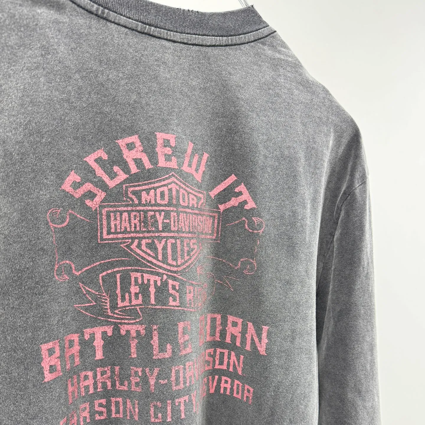 P158 # CTS-37 SAINT “Harley Harley Red Flame Limited Edition” L/S Shirt 25AW Autumn and Winter Heavy Spray Horse Assute Wash Gradient Distressing Multi-position Complex Handmade Destruction Long-sleeved T-shirt Size: S M L XL
